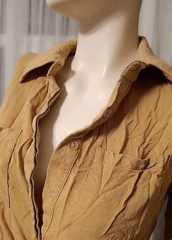 Bej Kemerli Uzun Keten Elbise - Görsel 6