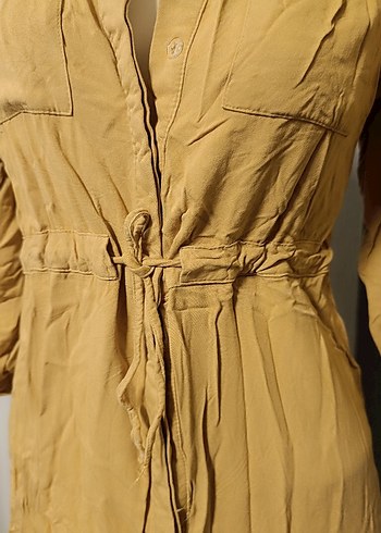 Bej Kemerli Uzun Keten Elbise - Görsel 5