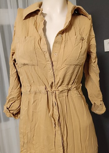 Bej Kemerli Uzun Keten Elbise - Görsel 3