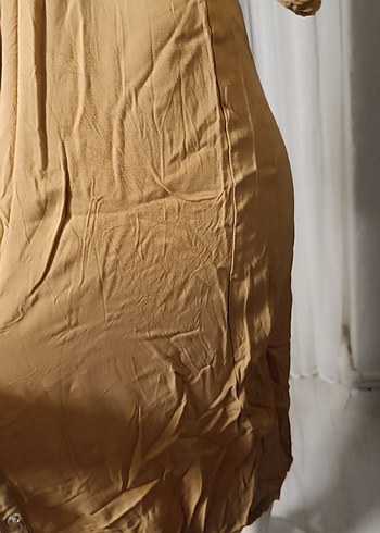 Bej Kemerli Uzun Keten Elbise - Görsel 7