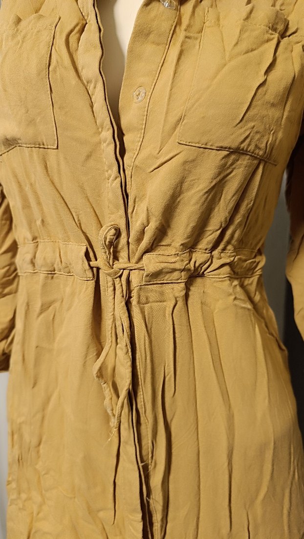 Bej Kemerli Uzun Keten Elbise - Görsel 5