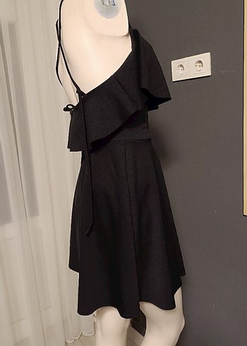 Siyah Askılı Mini Drapeli Kadın Elbise - Görsel 7