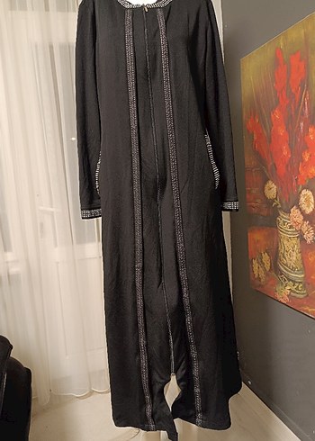 Nakışlı Siyah Uzun Ceketi ferace - Görsel 2