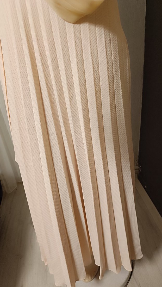 Bej Uzun Piliseli Elbise - Görsel 5