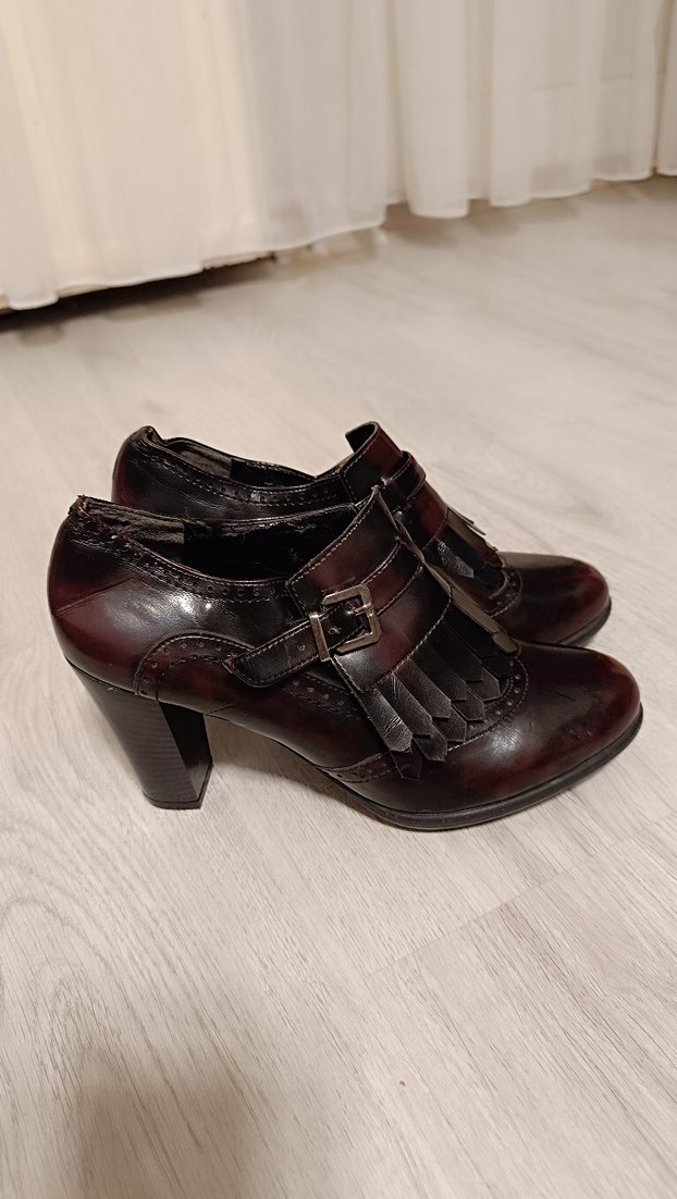 Kahverengi Deri Tokalı Topuklu Klasik Ayakkabı - Görsel 2