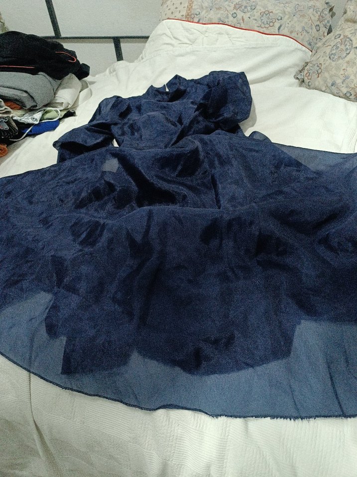 Lacivert Drapeli Uzun Kollu Kadın Elbise - Görsel 4