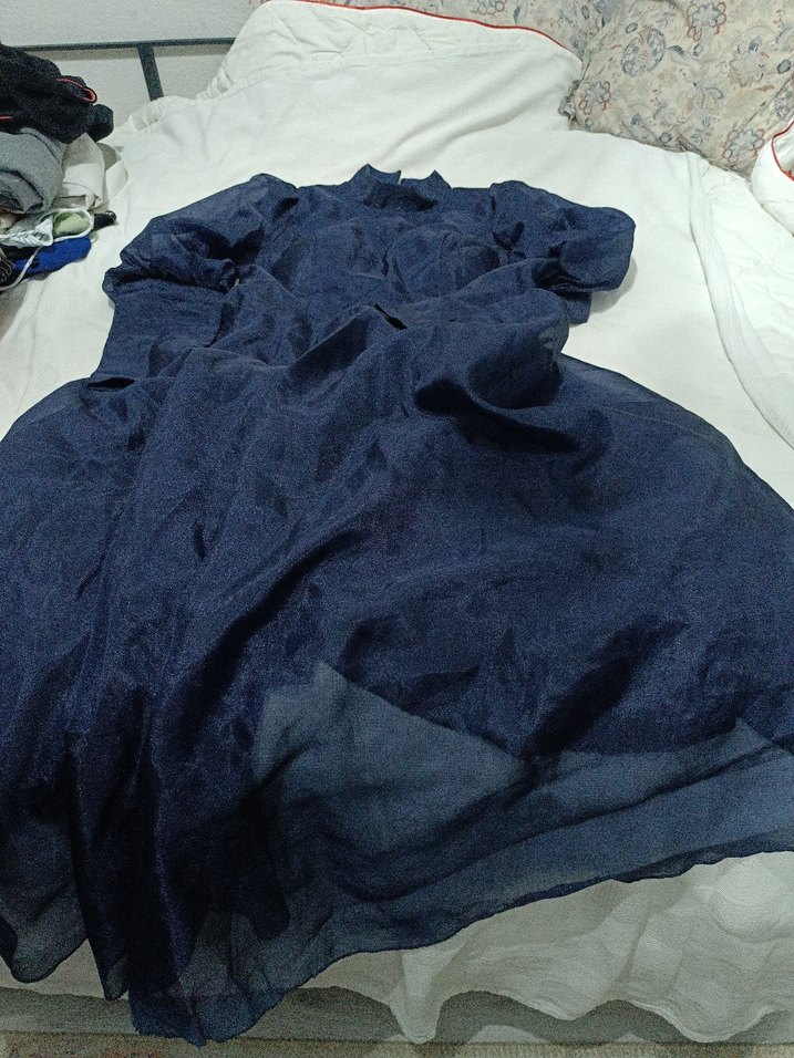 Lacivert Drapeli Uzun Kollu Kadın Elbise - Görsel 3