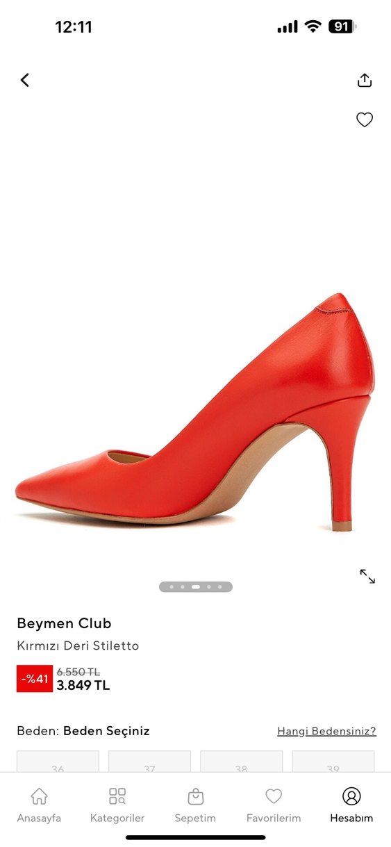 Kırmızı Deri Yüksek 6 cm topuklu Stiletto - Görsel 4