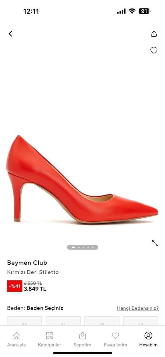 Kırmızı Deri Yüksek 6 cm topuklu Stiletto - Görsel 2