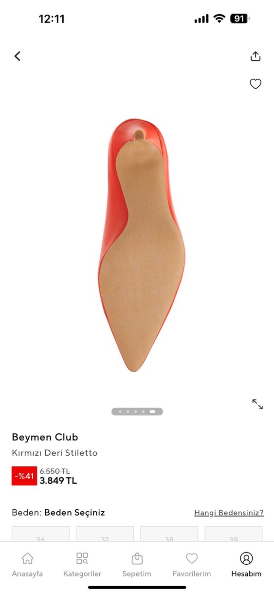 Kırmızı Deri Yüksek 6 cm topuklu Stiletto - Görsel 3