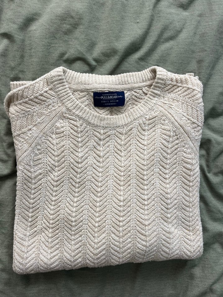 Bej erkek Pull&Bear Örgü Kazak Uzun Kollu - Görsel 2