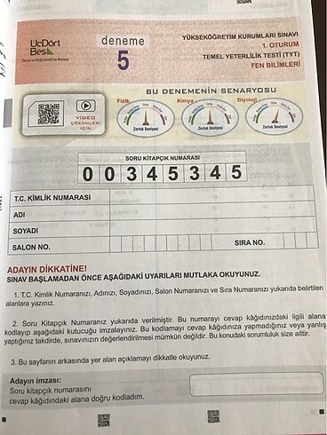 Üç Dört Beş 24 adet TYT fen bilimleri denemesi