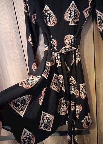 Uzun Kollu Siyah Desenli Bohem Elbise - Görsel 4