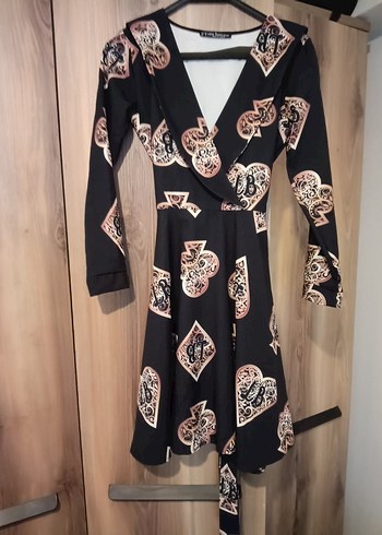 Uzun Kollu Siyah Desenli Bohem Elbise - Görsel 2