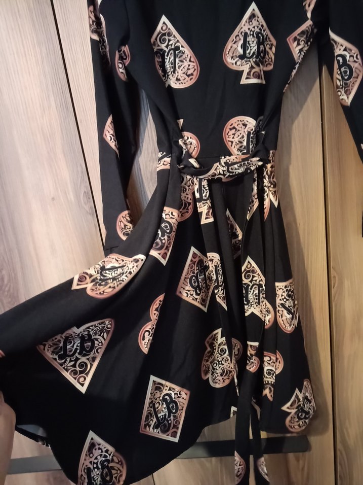 Uzun Kollu Siyah Desenli Bohem Elbise - Görsel 4