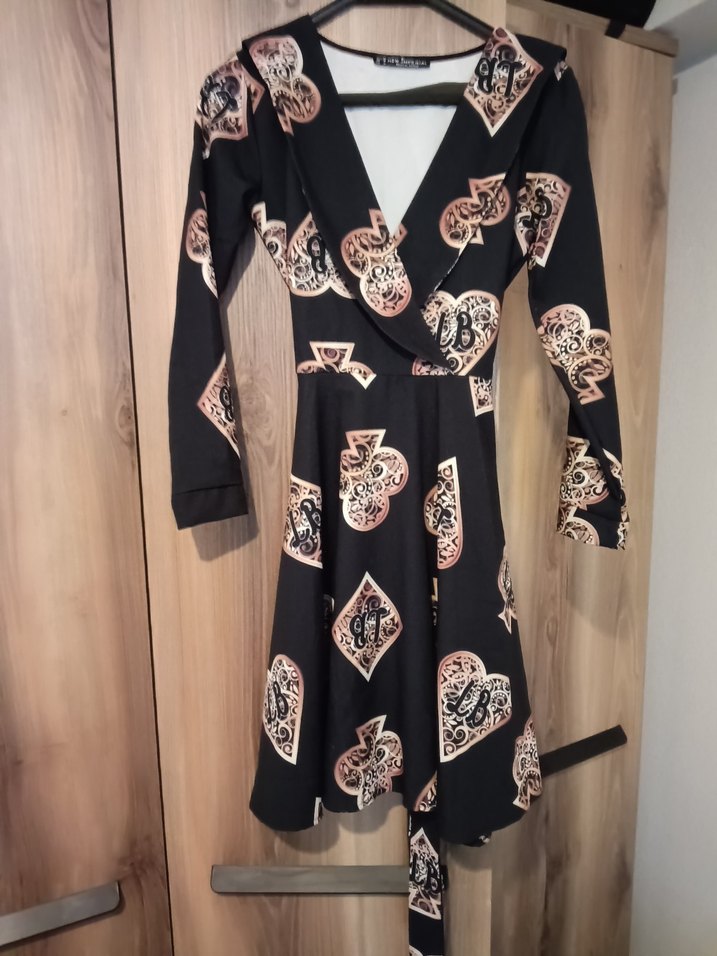 Uzun Kollu Siyah Desenli Bohem Elbise - Görsel 2