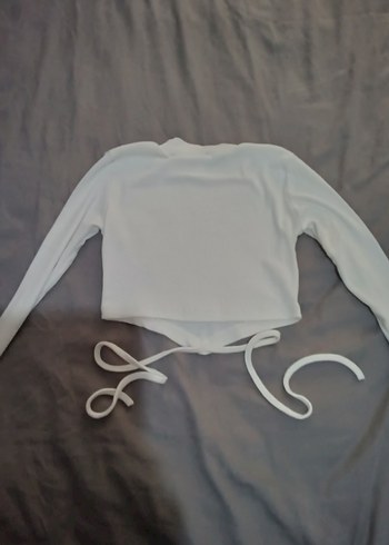 s Beden beyaz Renk Beyaz Yüksek Yakalı Uzun Kollu Crop Top