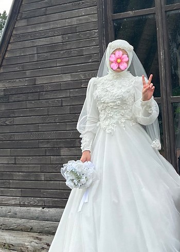 38 Beden beyaz Renk Uzun Beyaz A Kesim Tesettür Gelinlik