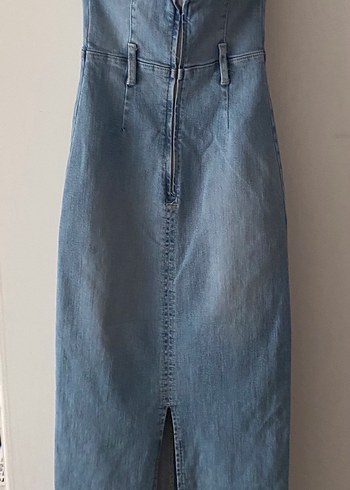 s Beden mavi Renk Mavi Straplez Midi Denim Elbise