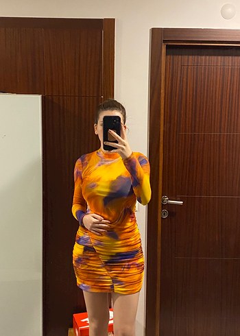 Uzun Kollu Tie-Dye Mini Elbise