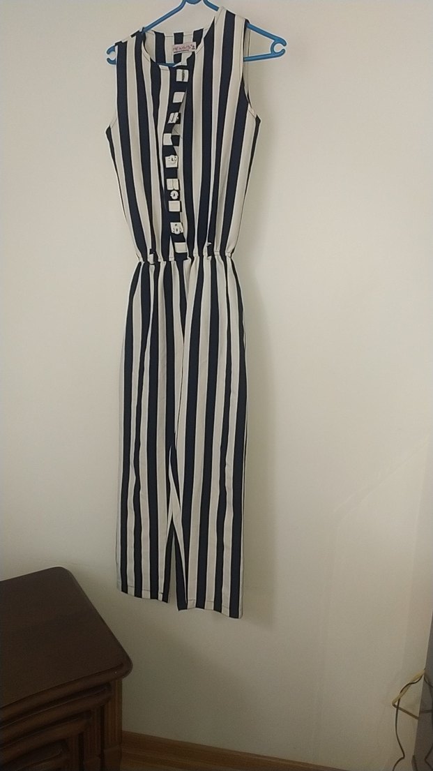 Düğmeli Çizgili Kız çocuk Uzun Tulum - Görsel 2