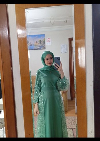 Diğer Uzun Kollu Drapeli Kadın Abiye Elbise