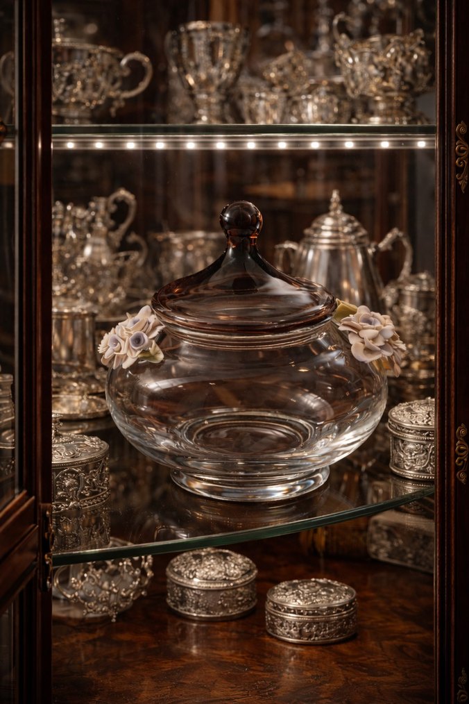 İtalyan Murano Bordo Kapaklı Kristal Sertifikali Vazo - Görsel 2