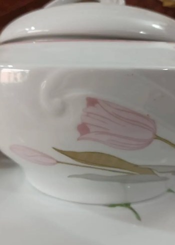 ROMANİYA, Pastel Çiçek Desenli Beyaz Porselen Çorba tenceresi - Görsel 4