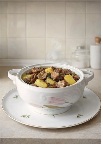 ROMANİYA, Pastel Çiçek Desenli Beyaz Porselen Çorba tenceresi - Görsel 2