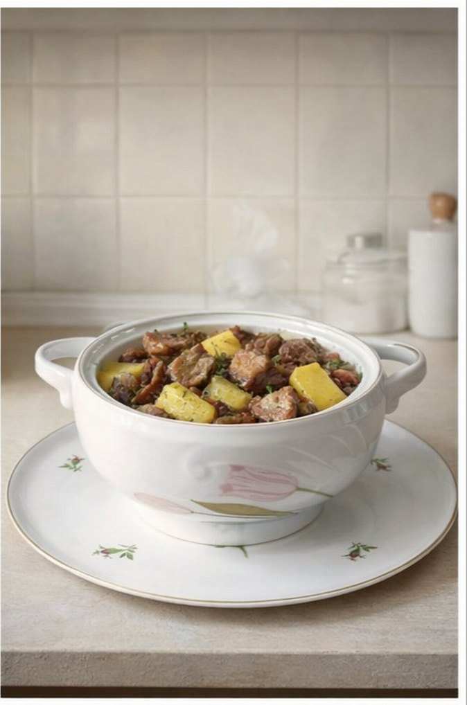 ROMANİYA, Pastel Çiçek Desenli Beyaz Porselen Çorba tenceresi - Görsel 2