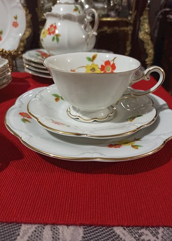 1950 ,li Almaniya,Çiçek Desenli Beyaz Porselen Çay Fincanı Seti. - Görsel 4