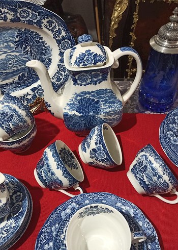 İngilis. Mavi Desenli Porselen Çay Takımı. 16 adet. - Görsel 2