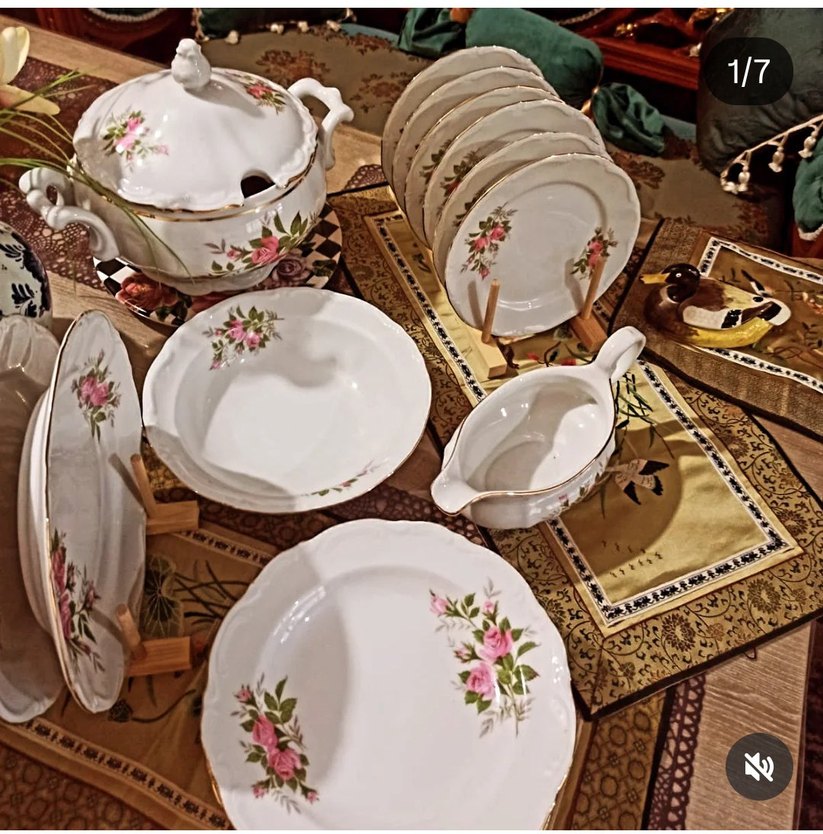 Bavariya ,Çiçek Desenli Beyaz Porselen Yemek Takımı 21 adt - Görsel 2