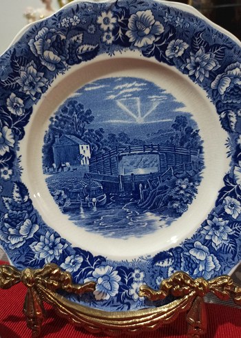 İngiliz, Antika,Mavi Desenli Tabak ve Fincan Seti - Görsel 5