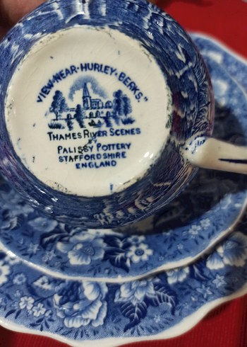 İngiliz, Antika,Mavi Desenli Tabak ve Fincan Seti - Görsel 7