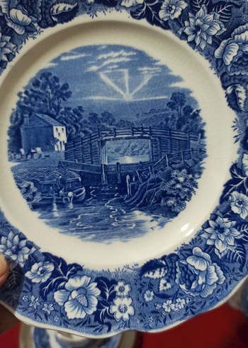 İngiliz, Antika,Mavi Desenli Tabak ve Fincan Seti - Görsel 6