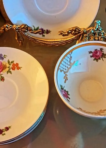 Alman,Vintage,Çiçek Desenli  Porselen Cay Fincani ve 5 adt tabak - Görsel 2