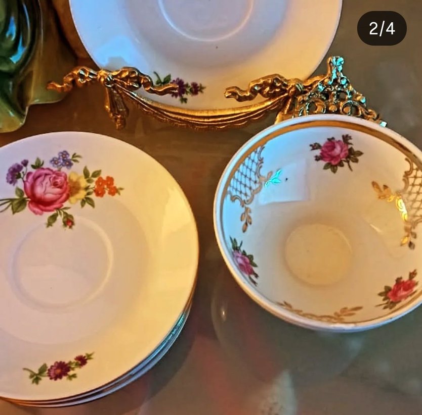 Alman,Vintage,Çiçek Desenli  Porselen Cay Fincani ve 5 adt tabak - Görsel 2