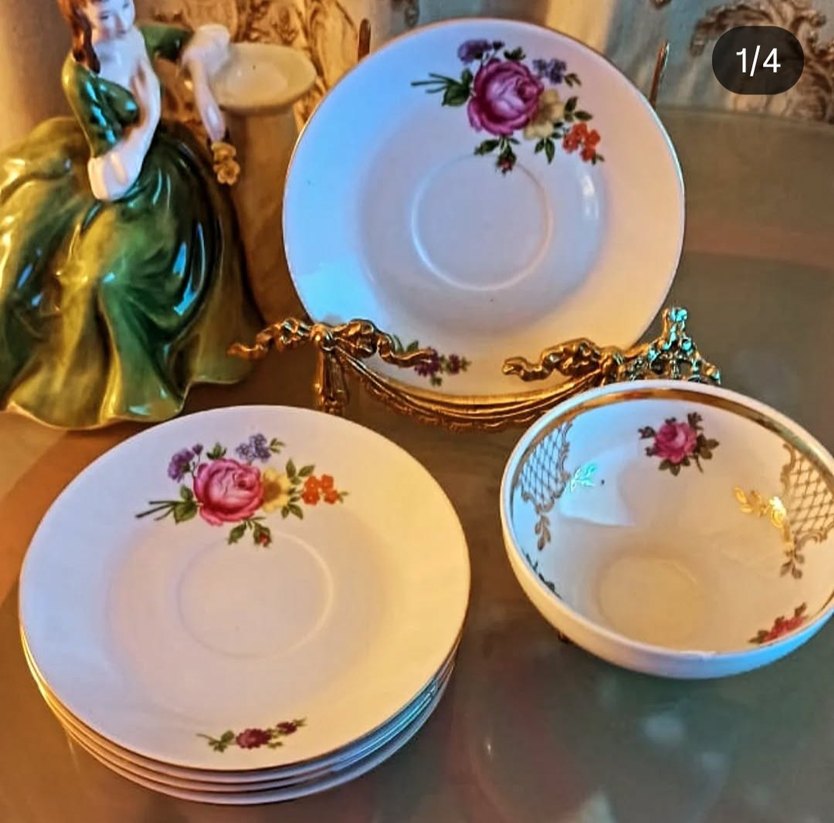 Alman,Vintage,Çiçek Desenli  Porselen Cay Fincani ve 5 adt tabak - Görsel 4