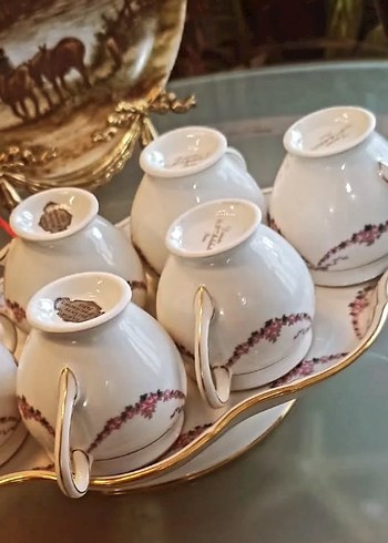 limoges , Beyaz Çiçek Desenli Porselen 6'lı  kahve Fincan Takımı - Görsel 5