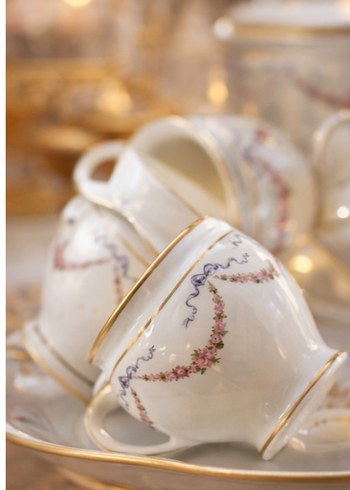 limoges , Beyaz Çiçek Desenli Porselen 6'lı  kahve Fincan Takımı - Görsel 6