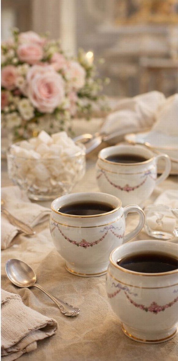 limoges , Beyaz Çiçek Desenli Porselen 6'lı  kahve Fincan Takımı - Görsel 2