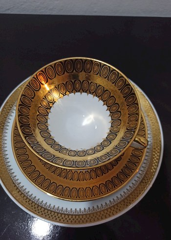 Bavariya,Altın Renkli Dekoratif Cay  Fincani ve Tabak Seti - Görsel 3