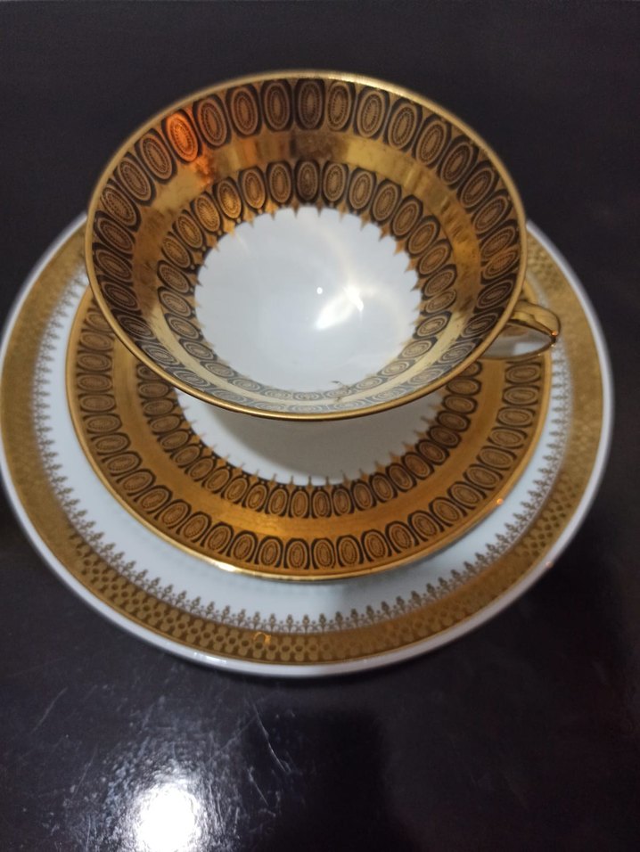 Bavariya,Altın Renkli Dekoratif Cay  Fincani ve Tabak Seti - Görsel 4