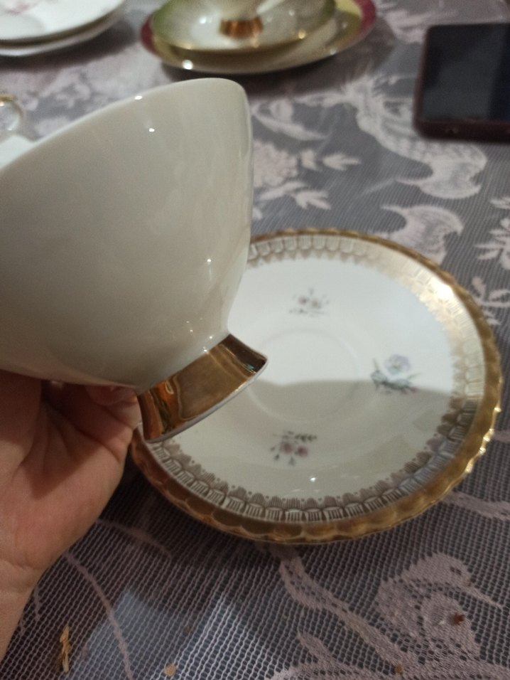 Apman ,Çiçek Desenli İnce Porselen Cay Fincani  ve Tabak - Görsel 2