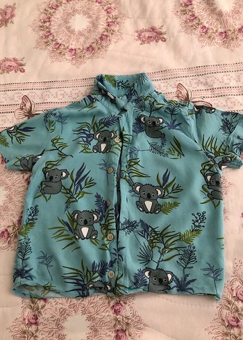 LC Waikiki Erkek Çocuk Turkuaz Desenli Kısa Kollu Gömlek