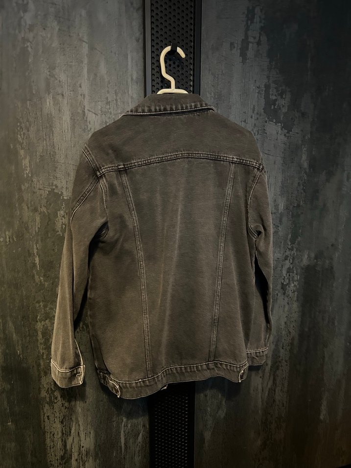 Gri Kadın Denim Ceket Bol Kesim - Görsel 2