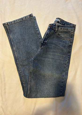 Kadın Mavi Normal Boy Geniş Paça Jean - Görsel 2