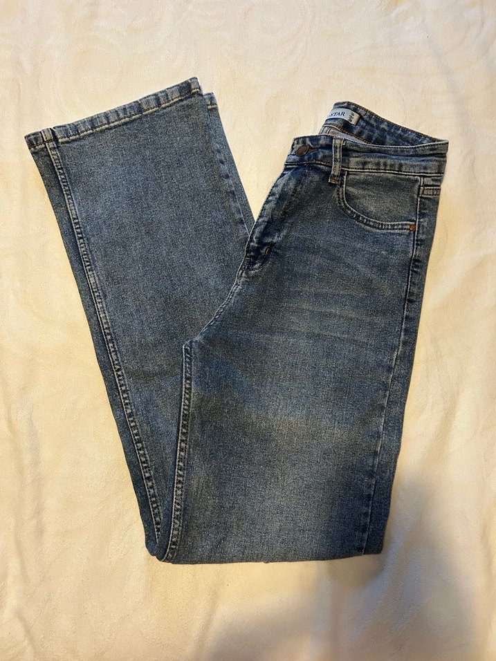 Kadın Mavi Normal Boy Geniş Paça Jean - Görsel 2