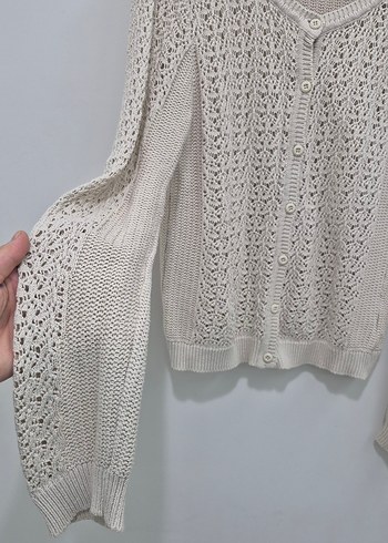 Bej Örgü Kadın Hırka Uzun Kollu - Görsel 3